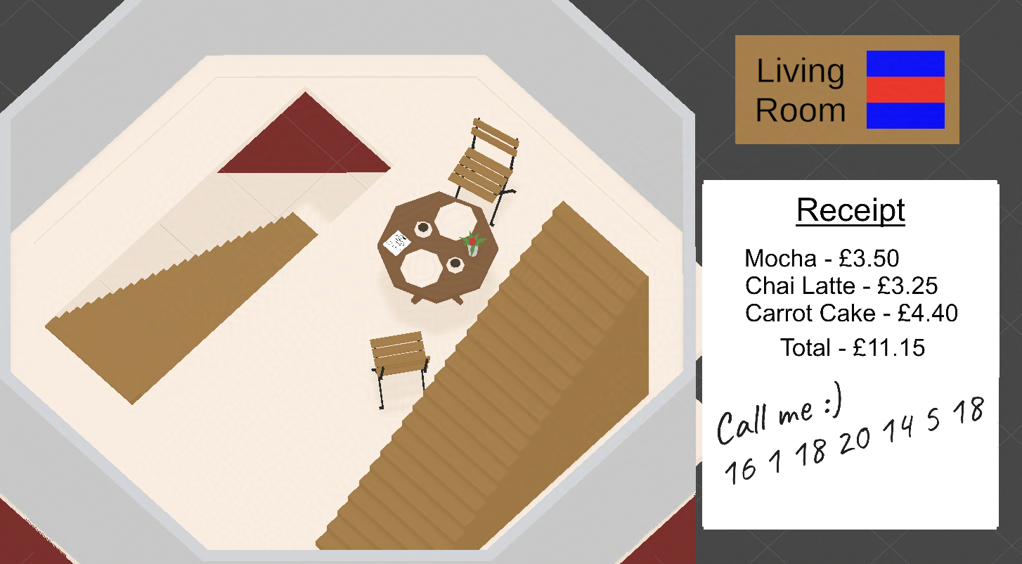 An in-engine overview of the mess room level.