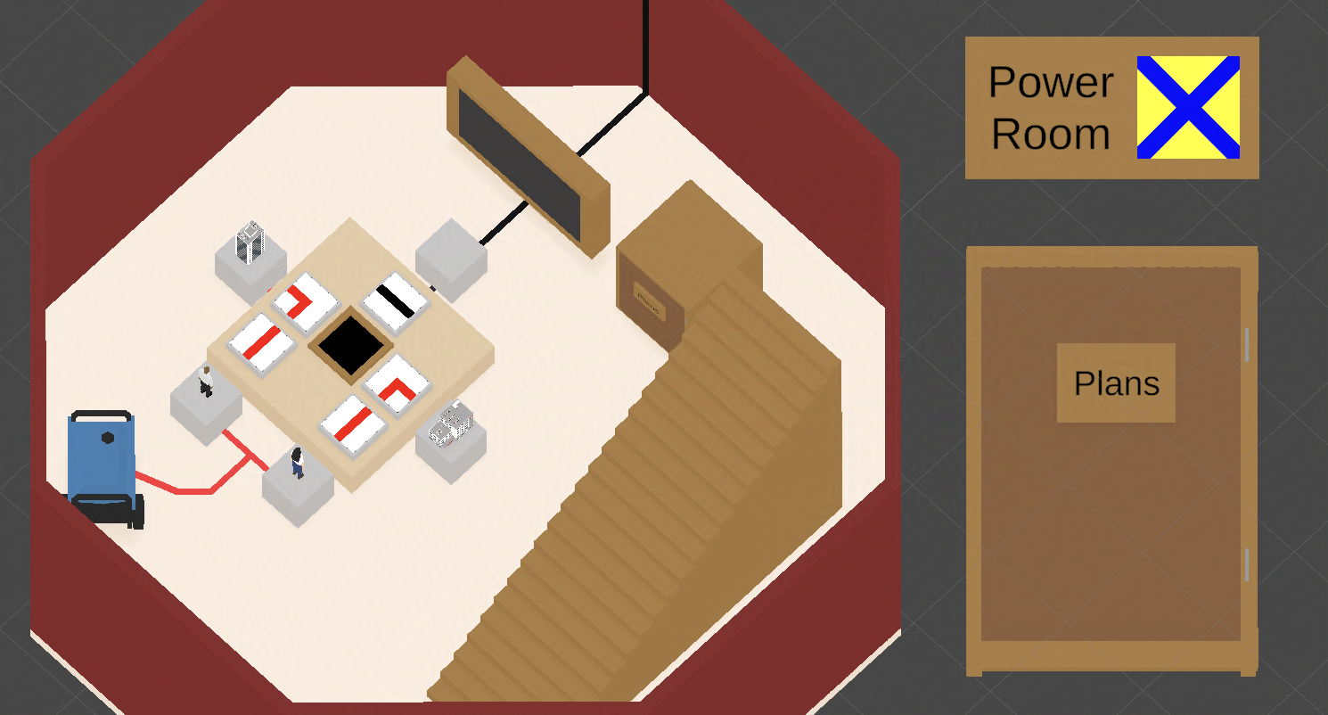 An in-engine overview of the power room level.
